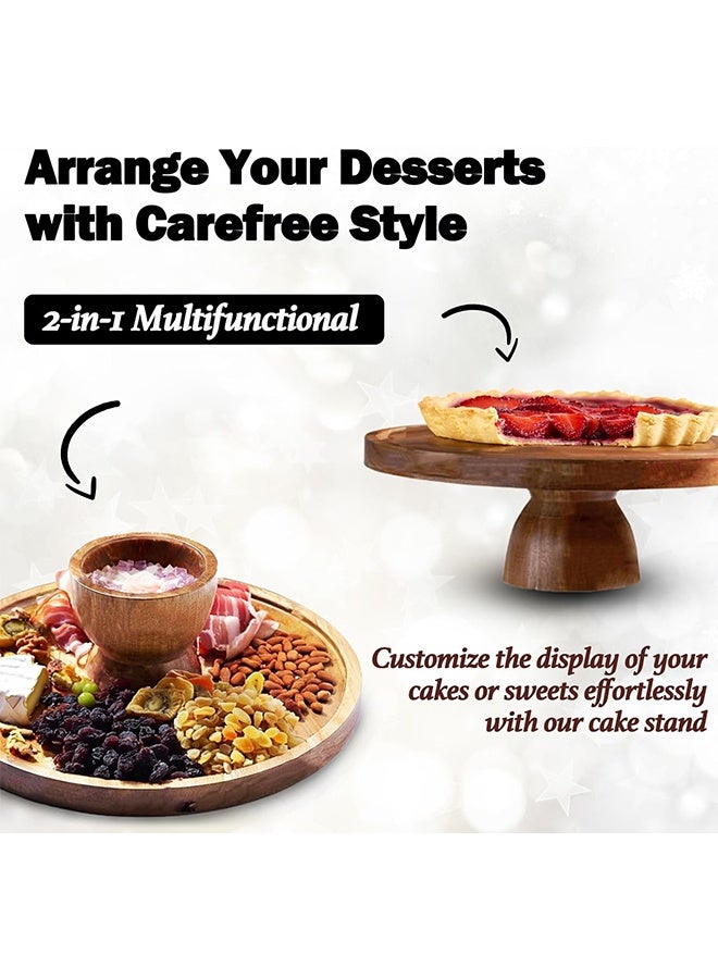 TodyJeyHo Cake Stand with Acrylic Dome Lid 2-in-1 Multifunctional Round Shatterproof Dessert Table Display Set with Acacia Wood Serving Platter, Veggie Tray, Fruit Bowl, Donut Stand, Nachos Plate - Image 5