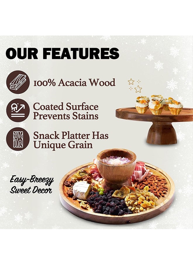 TodyJeyHo Cake Stand with Acrylic Dome Lid 2-in-1 Multifunctional Round Shatterproof Dessert Table Display Set with Acacia Wood Serving Platter, Veggie Tray, Fruit Bowl, Donut Stand, Nachos Plate - Image 2