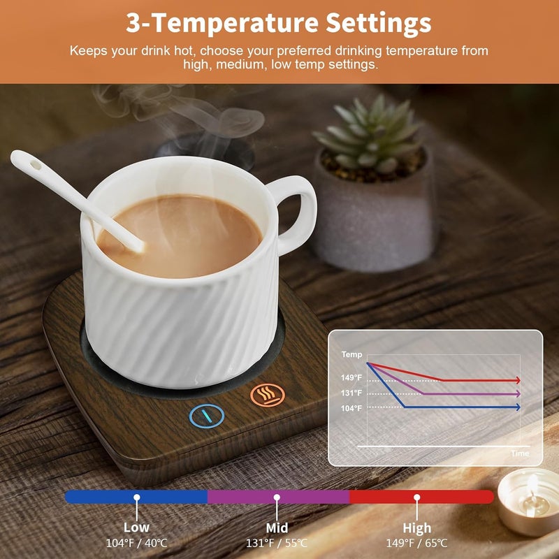 Vobaga Imitation Wood Grain Coffee Cup Warmer & Mug Warmer for Desk, Electric Cup Beverage Warmer Plate with 3 Temperature Settings for Tea, Cocoa, Milk with Auto Shut Off After 4 Hours, for Gifts - Image 4