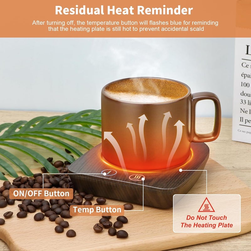 Vobaga Imitation Wood Grain Coffee Cup Warmer & Mug Warmer for Desk, Electric Cup Beverage Warmer Plate with 3 Temperature Settings for Tea, Cocoa, Milk with Auto Shut Off After 4 Hours, for Gifts - Image 5
