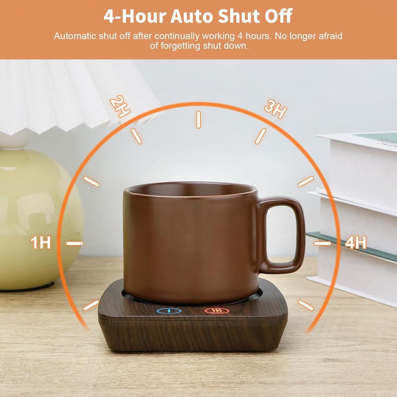Vobaga Imitation Wood Grain Coffee Cup Warmer & Mug Warmer for Desk, Electric Cup Beverage Warmer Plate with 3 Temperature Settings for Tea, Cocoa, Milk with Auto Shut Off After 4 Hours, for Gifts - Image 3