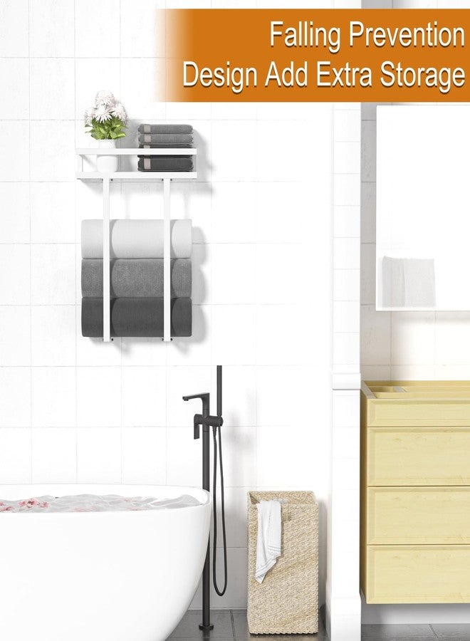 Xstydes Towel Racks for Bathroom Wall Mounted, Metal Towel Holder with Wooden Shelf for Folding Large Towels, Towel Storage for Small Bathroom Organizer Decor or RV Camping,White - Image 5