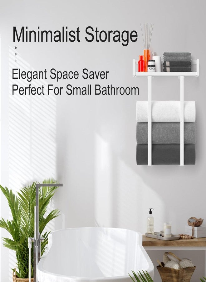 Xstydes Towel Racks for Bathroom Wall Mounted, Metal Towel Holder with Wooden Shelf for Folding Large Towels, Towel Storage for Small Bathroom Organizer Decor or RV Camping,White - Image 2