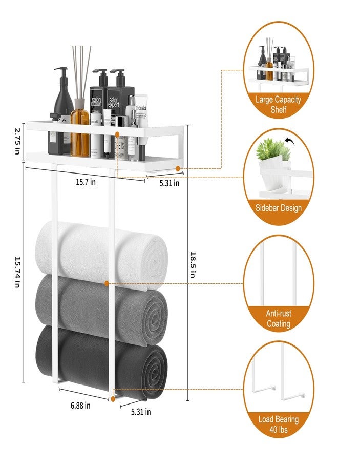 Xstydes Towel Racks for Bathroom Wall Mounted, Metal Towel Holder with Wooden Shelf for Folding Large Towels, Towel Storage for Small Bathroom Organizer Decor or RV Camping,White - Image 4