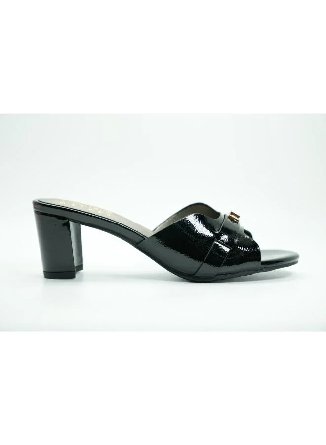 ميشيل مورجان 092-3050 Michelle Morgan Women's Patent Block Heel Slide RJL19-41B Black