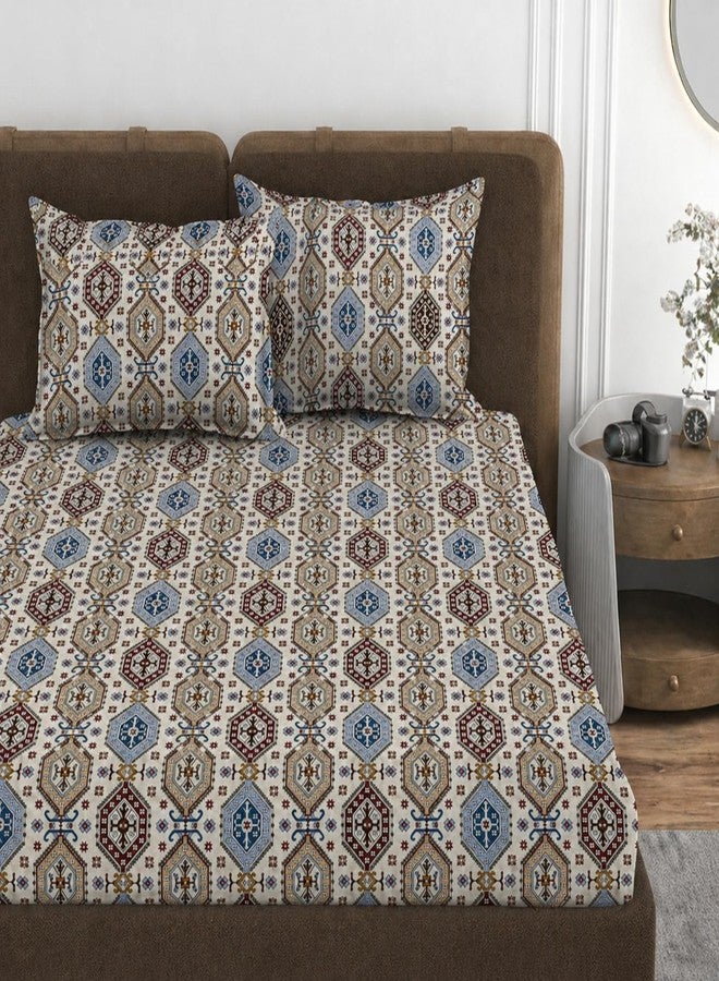 VOMZER 320 TC Cotton Feel All Around Elastic Fitted Bedsheets King Size, Premium Fitted Bedsheets King Size for Double Bed with 2 Pillow Covers, Size- 78” x 72” (Desert Mosaic) - Image 1