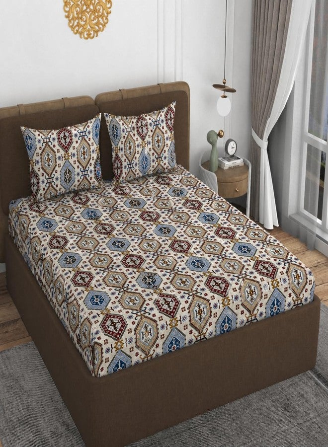 VOMZER 320 TC Cotton Feel All Around Elastic Fitted Bedsheets King Size, Premium Fitted Bedsheets King Size for Double Bed with 2 Pillow Covers, Size- 78” x 72” (Desert Mosaic) - Image 3