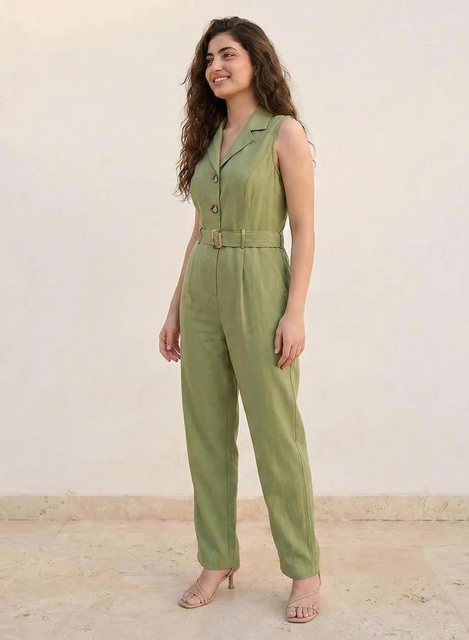 Splash FAV GREEN Youth Jumpsuit with Notch Lapel for Women | Best Price UAE