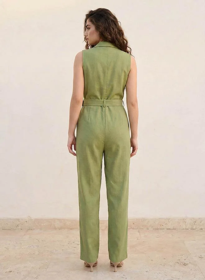 Splash FAV GREEN Youth Jumpsuit with Notch Lapel for Women | Best Price UAE