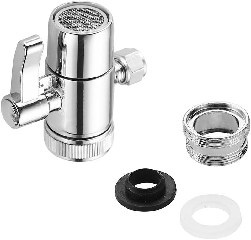 Weirun Water Filter for Sink Faucet,Diverter Valve for Above Counter Water Filter Kitchen Sink Faucet Splitter for Water Diversion Push on 3/8 inch Tubing Replacement Part Adapter Chrome - Image 1