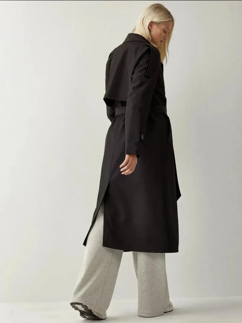 بيغ دارت معطف ترنش طويل بياقة مزدوجة من البوليستر