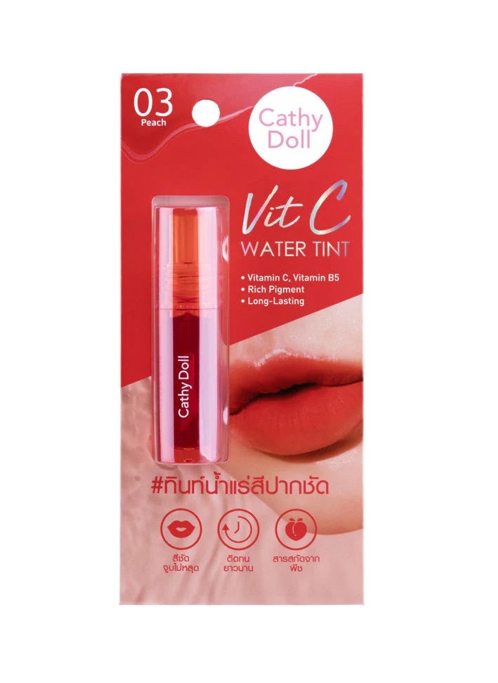 Cathy Doll Cathy Doll Vit C Water Tint (03 Peach & 05 Cherry) – 2.8g Long-Lasting, Hydrating Lip Stain with Vitamin C & B5  - Image 1