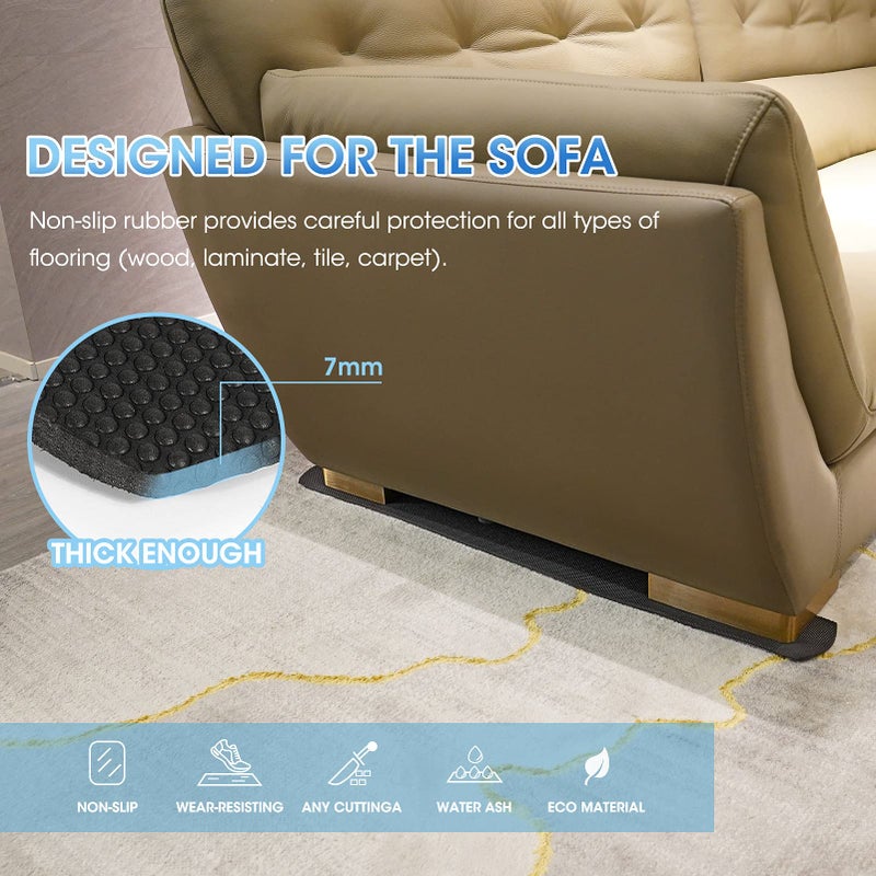 3 BUZZLETT 4 Pack Non-Slip Furniture Rail Pads for Recliners,Sofa,couches.Rubber Recliner Chair Floor Protectors,Pads to Keep Furniture from Sliding for Hardwood, Carpet, Marble Floor. 30.5''x3.9'' - Image 2