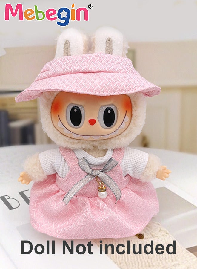 MEBEGIN Labubu Clothes,Pink Dress with Bowfor Doll (NO Doll), Hat Overalls Set for 17cm Accessories Suit, Cute Clothes for Dress up Unique Style,Adorable Outfit Set for 17cm