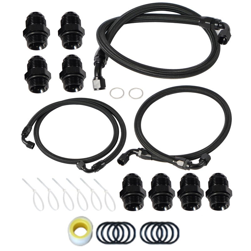 GSTP 10AN Upgraded Transmission Cooler Line Kit Nylon and Stainless Steel Braided Cooling Hose Fitting Kit Compatible with ChevroletGMC 66L Duramax LLYLBZLMM 20062010 Anodized - Image 2