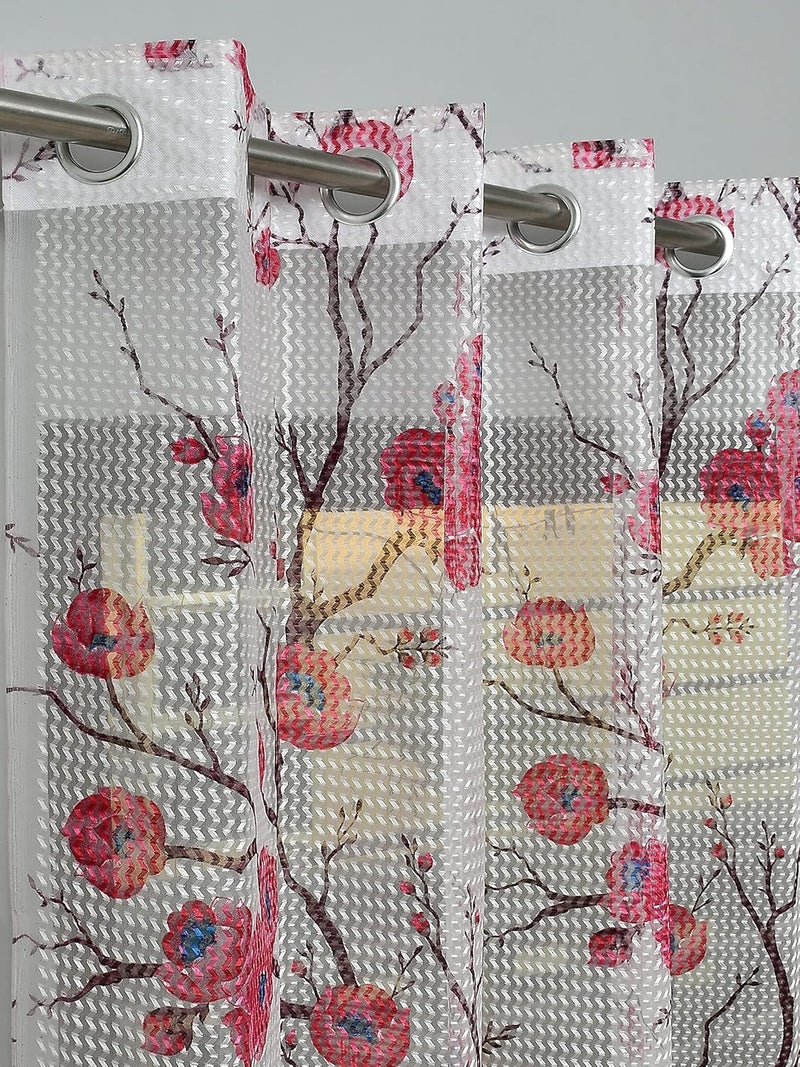 Arick Home Premium Polyester Window 5 Feet Tissue Net Sheer Gulab Printed Curtain Wine Pack of 2  - Image 1