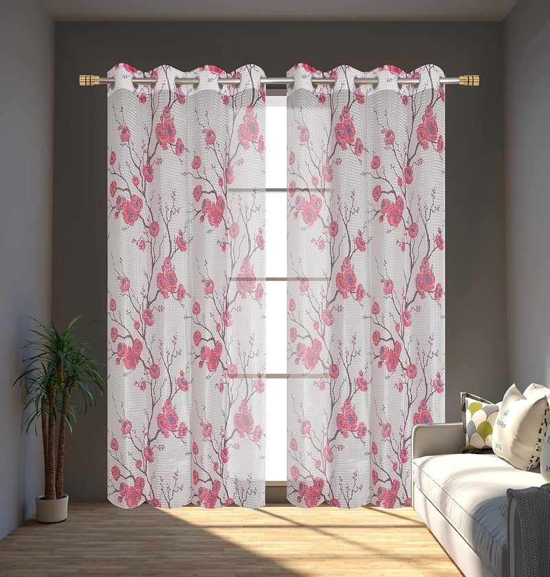 Arick Home Premium Polyester Window 5 Feet Tissue Net Sheer Gulab Printed Curtain Wine Pack of 2  - Image 2