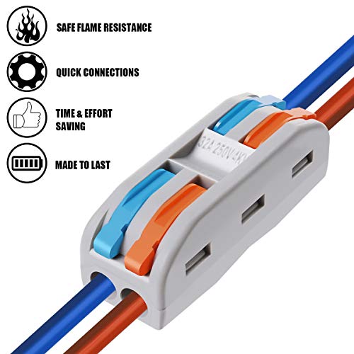 VAMRONE Wire Connectors Nuts, 25Pcs 2 Conductor Compact Splicing Wire Connectors with Colored, 2 Circuit Inline Splices, 28-12 AWG[ SPL-2] - Image 5