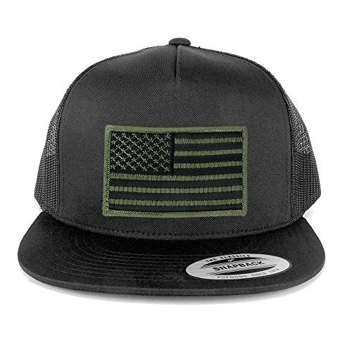 Armycrew 5 Panel American Flag Patched Snapback Mesh Charcoal Cap - Subdued Olive Patch - Image 3