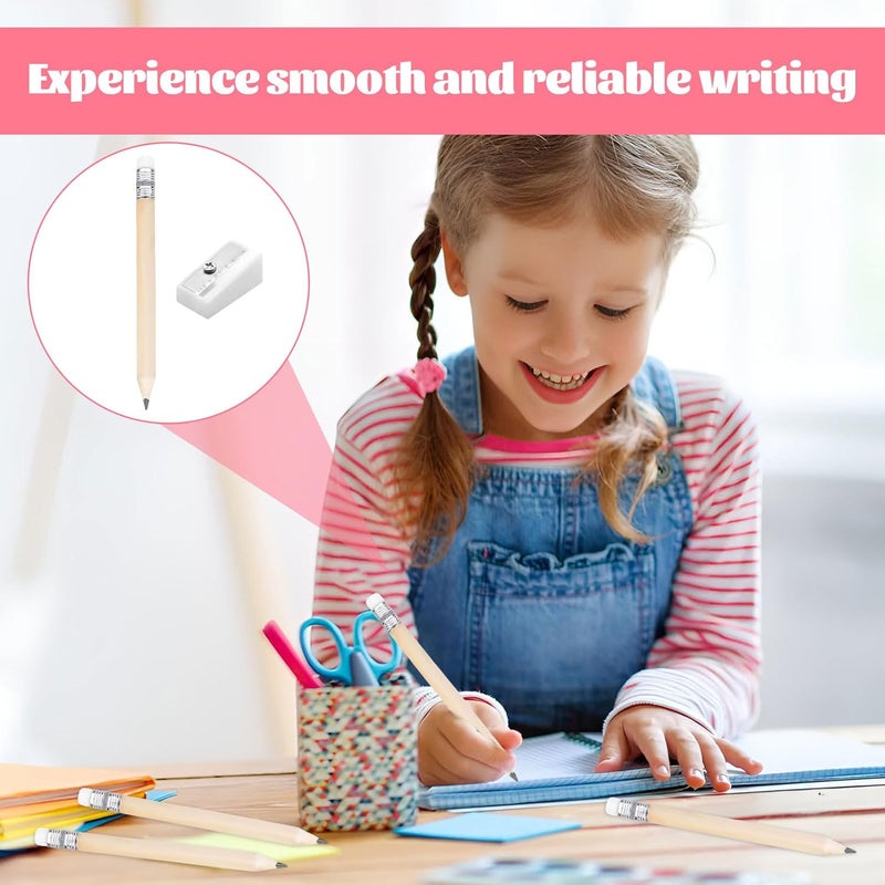 Qianeffort Mini Pencils,30PCS Small Pencils,Golf Pencils with Rubbers,Chunky Pencils for Toddler,HB Small Pencil with 3 Pencil Sharpeners,Small Golf Pencils for Kid School Office Classroom Bridal Wedding(Wooden) - Image 4