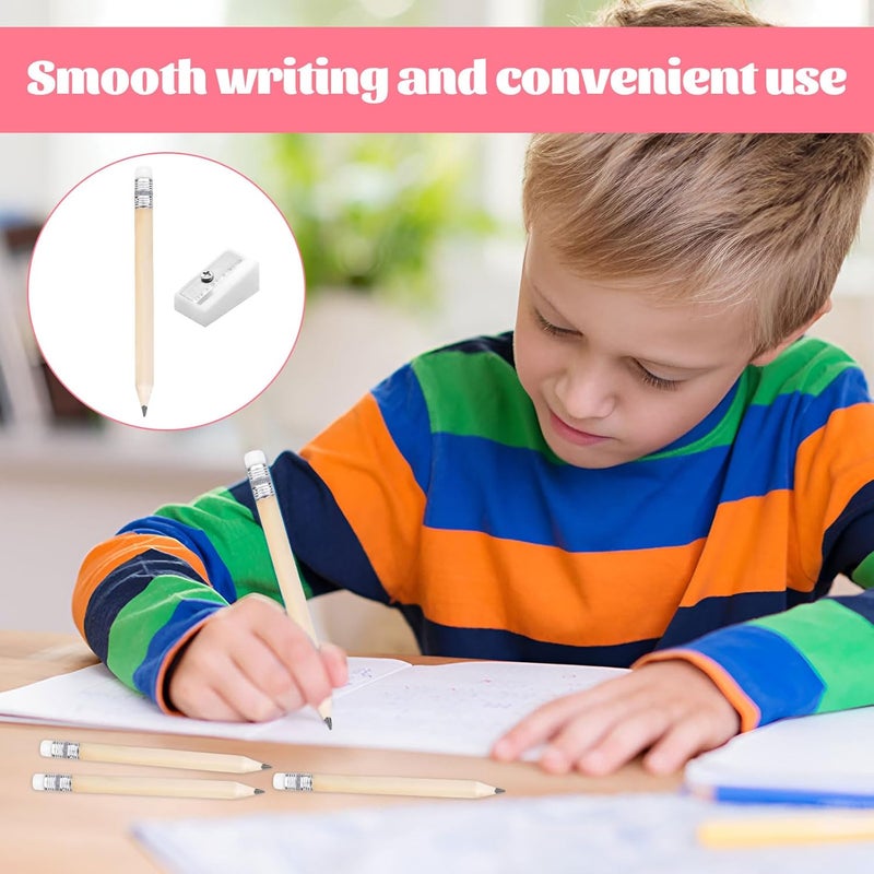 Qianeffort Mini Pencils,30PCS Small Pencils,Golf Pencils with Rubbers,Chunky Pencils for Toddler,HB Small Pencil with 3 Pencil Sharpeners,Small Golf Pencils for Kid School Office Classroom Bridal Wedding(Wooden) - Image 5