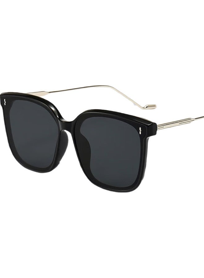 Boshide Oversized Sunglasses Retro Uv Protection Sunglasses Black Frame Gray Lens - Image 1