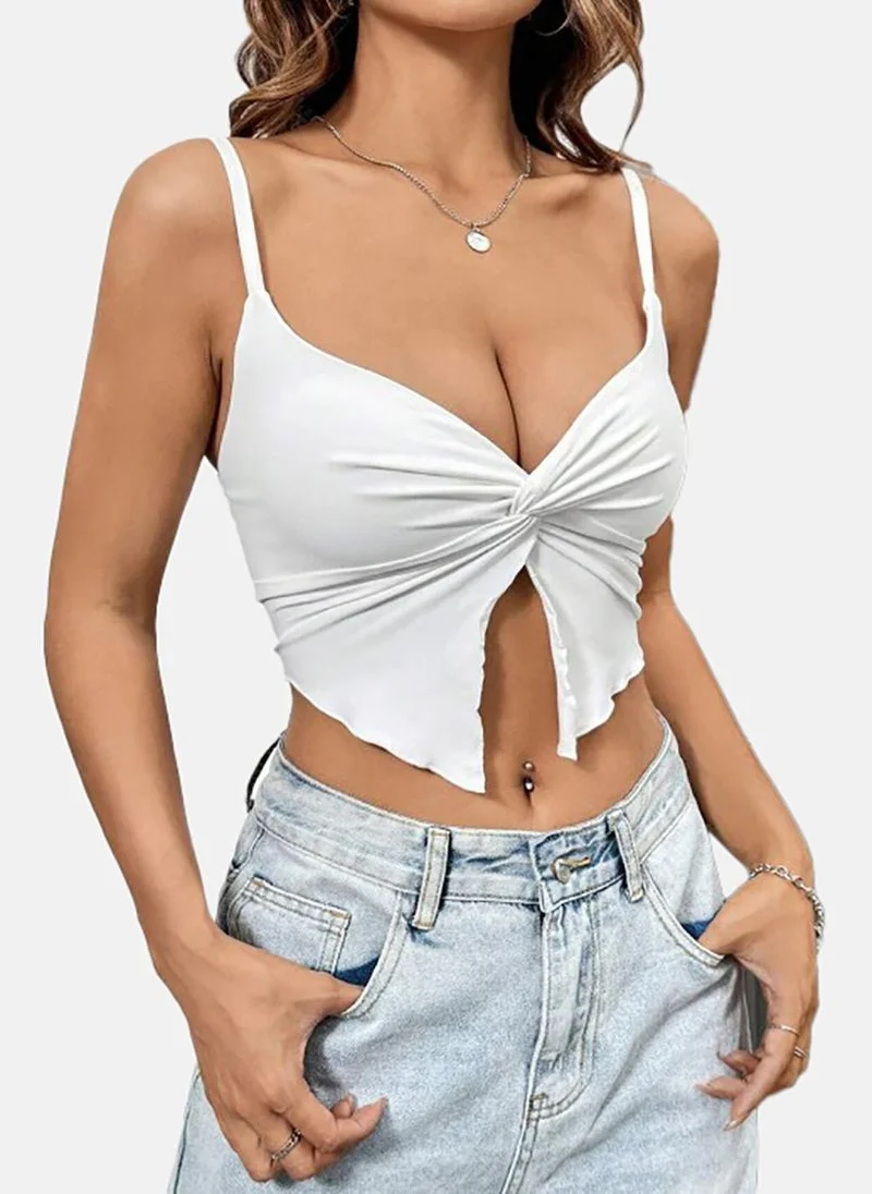 يونيكي White Solid Slim Fit Sleeveless Top