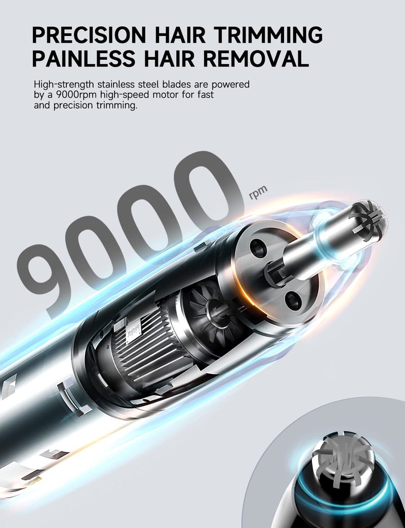 ZORAMI Rechargeable Ear and Nose Hair Trimmer - 2025 Professional Painless Eyebrow & Facial Hair Trimmer for Men Women, Powerful Motor and Dual-Edge Blades for Smoother Cutting Black - Image 4