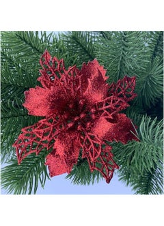 ACLIX 12 Pcs Glitter Poinsettia Flowers Artificial - Christmas Red Poinsettia Decorations Tree Flowers Ornaments for Xmas/Holiday/Seasonal/Wedding Decor Red  - Image 2