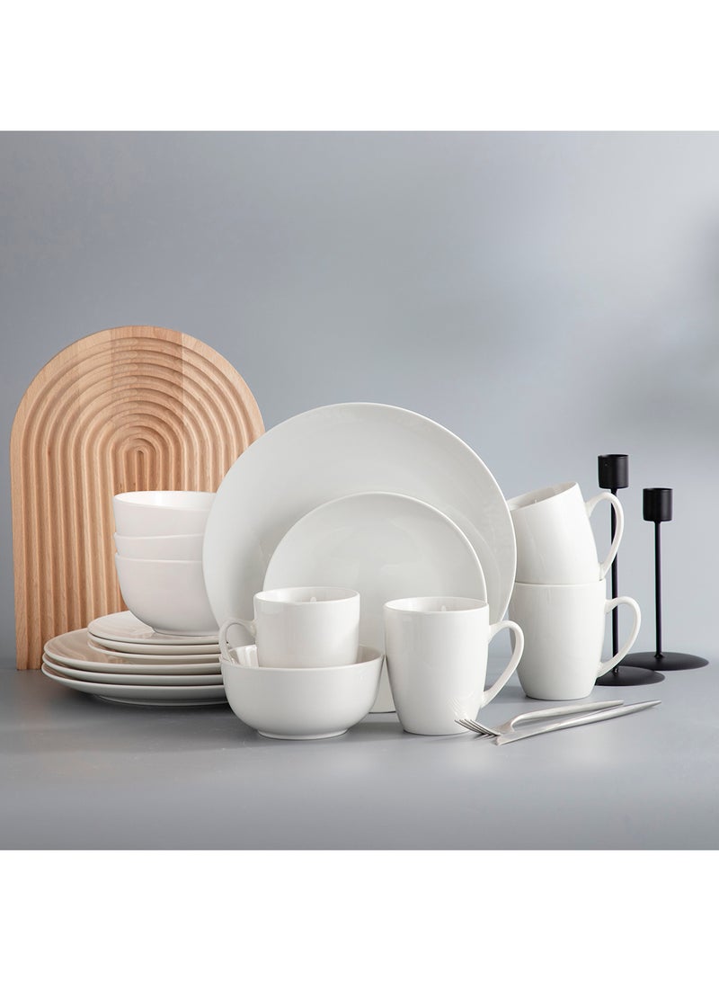 طقم أدوات مائدة من البورسلين مكون من 16 قطعة لخدمة 4 أشخاص، أطباق، سلطانيات وأكواب، آمن للاستخدام في غسالة الصحون والميكروويف، خدمة لـ 4 - لون أبيض بالكامل - Image 1
