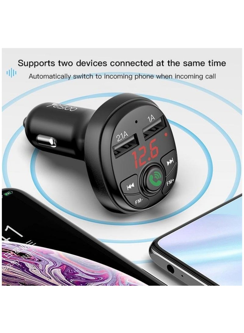 Dual USB FM Transmitter Car Charger black - Image 2
