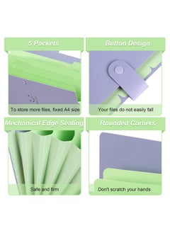 KASTWAVE Expanding File Folders, 2 Pack Plastic Letter A4 Paper Paper Organizer Folder with Labels with Snap Closure, Cute Folders with 5 Pockets for School Home Work Office (Green & Purple)  - Image 3