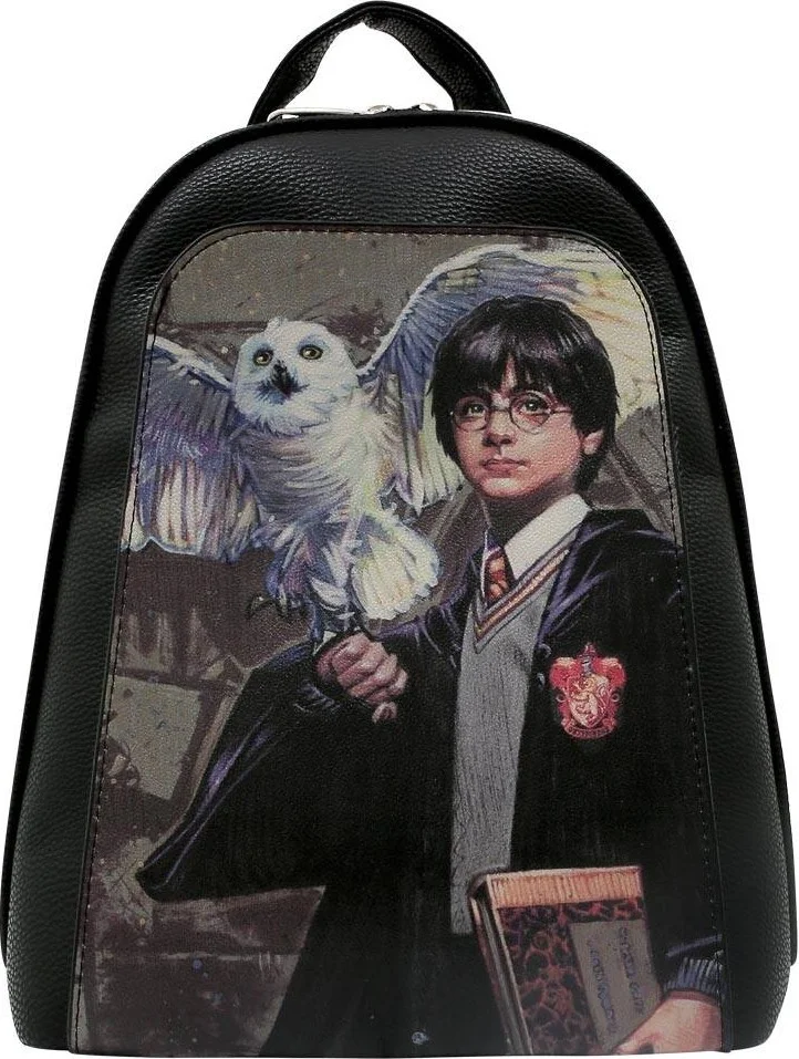 Dogo Women's Vegan Leather Black Backpack - Harry And Hedwig Harry Potter Design