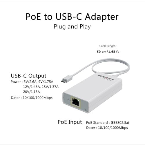 PROCET PoE System Gigabit PoE to USB C Converter for Smart PhoneTablet USBC to Ethernet Adapter with 23W Charging Power Data 2in1 RJ45 Port to TypeC Adapter 101001000Mbps High Speed Plug PlayIEEE8023at - Image 3