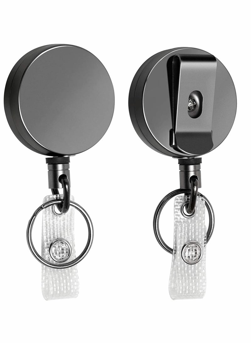 SYOSI 2 Pcs Heavy Duty Retractable Badge Holder Reel, Metal ID Badge Holder with Belt Clip Key Ring for Name Card Keychain  - Image 1