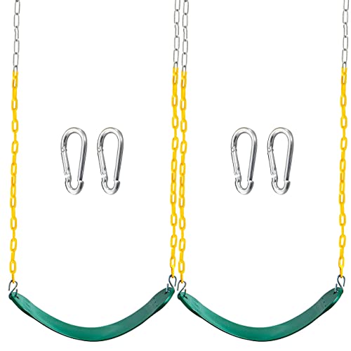 TURFEE 2 Pack Green Swing Seats Heavy Duty with 66 Chain Swing Set Accessories Replacement with Snap Hooks for Kids Outdoor Play Playground Trees PlaygroundGreen - Image 1