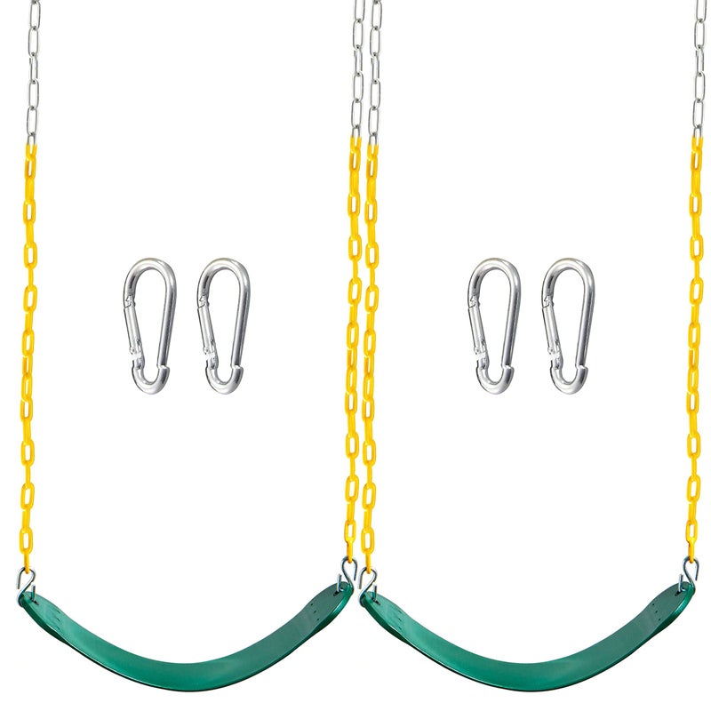 TURFEE 2 Pack Green Swing Seats Heavy Duty with 66 Chain Swing Set Accessories Replacement with Snap Hooks for Kids Outdoor Play Playground Trees PlaygroundGreen - Image 2