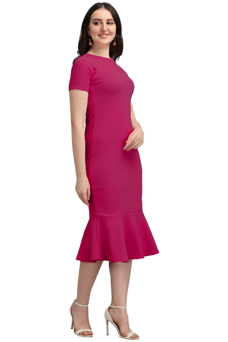 PURVAJA Women's Midi Bodycon Dress (Ruby-004-PN-L_Pink_L) - Image 3