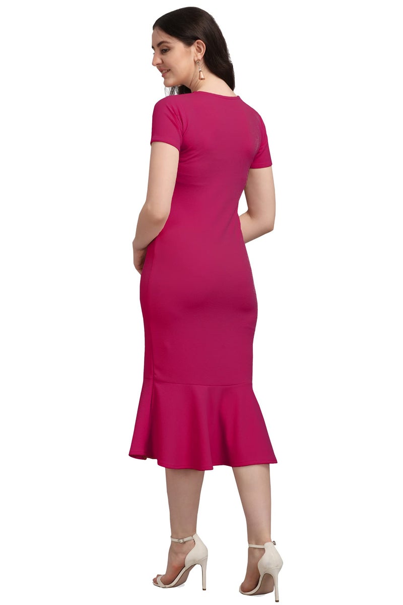 PURVAJA Women's Midi Bodycon Dress (Ruby-004-PN-L_Pink_L) - Image 2