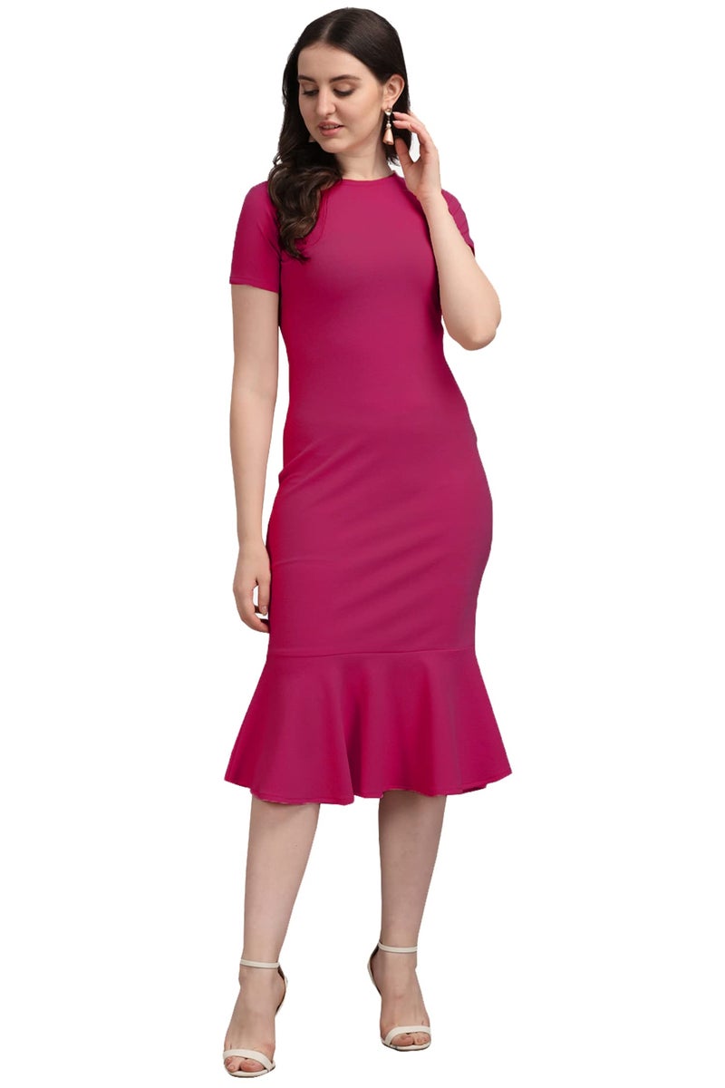 PURVAJA Women's Midi Bodycon Dress (Ruby-004-PN-L_Pink_L) - Image 1