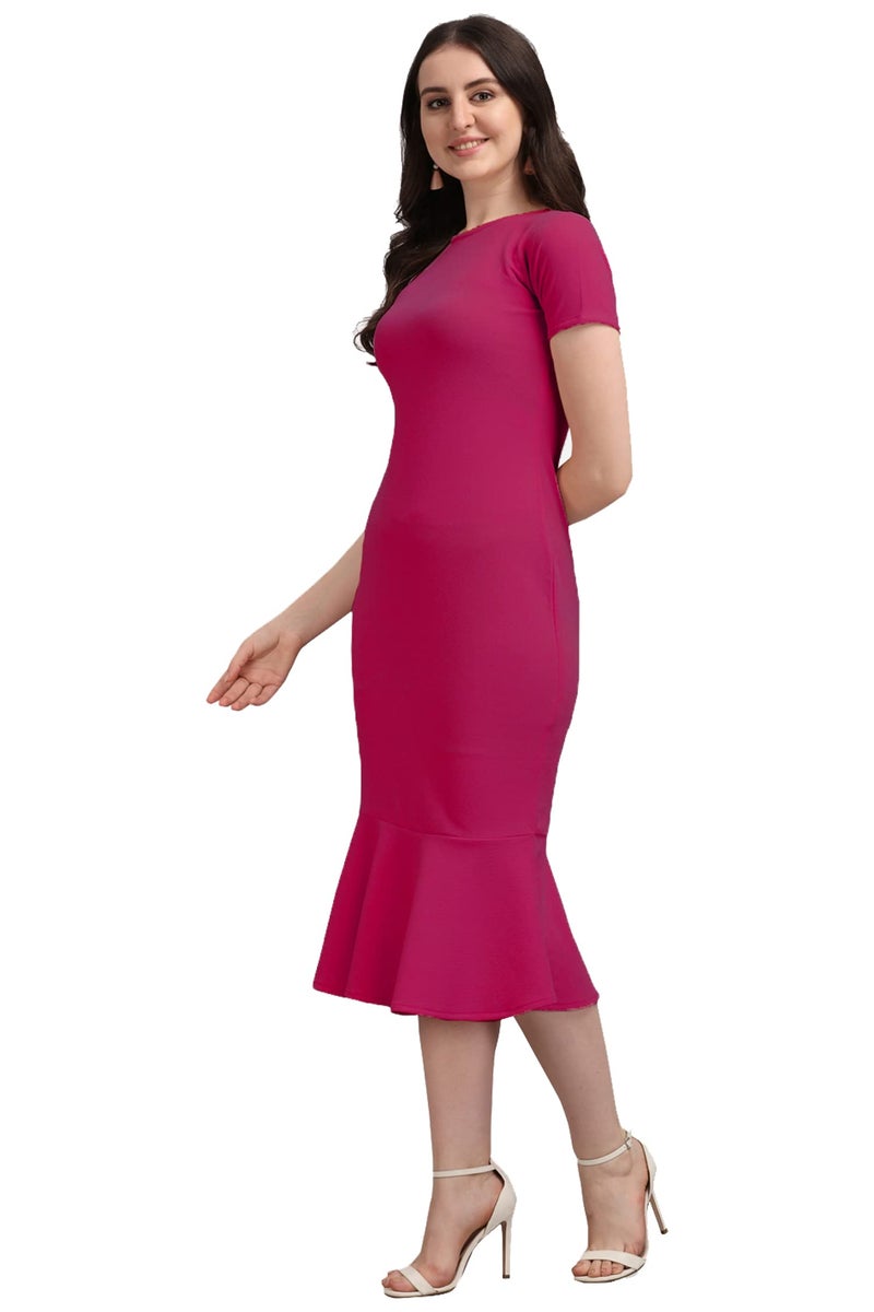 PURVAJA Women's Midi Bodycon Dress (Ruby-004-PN-L_Pink_L) - Image 4