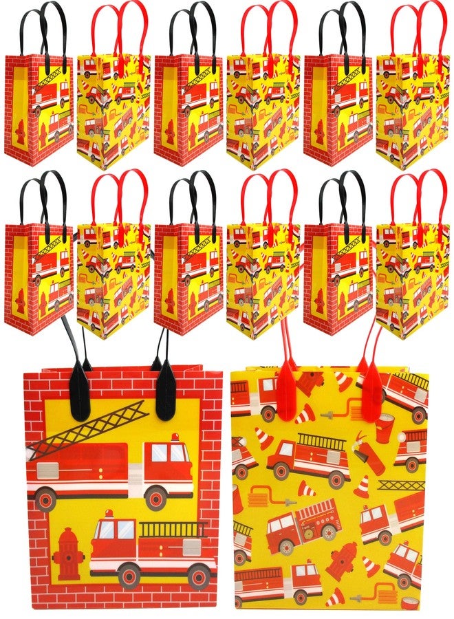 TINYMILLS Fire Truck Themed Party Favor Bags with Handles, Firefighter Fire Engine Birthday Party Goodie Bags, Pack of 12 - Image 1