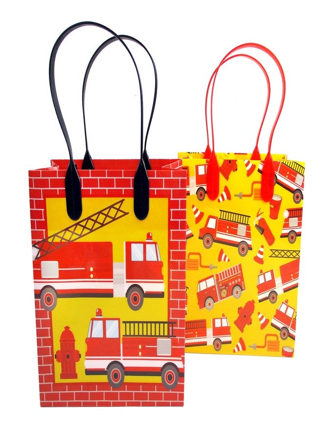 TINYMILLS Fire Truck Themed Party Favor Bags with Handles, Firefighter Fire Engine Birthday Party Goodie Bags, Pack of 12 - Image 4
