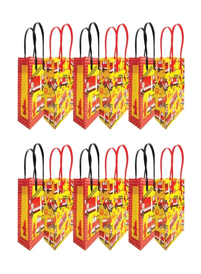 TINYMILLS Fire Truck Themed Party Favor Bags with Handles, Firefighter Fire Engine Birthday Party Goodie Bags, Pack of 12 - Image 2