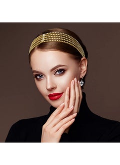 ANCIRS 2 Pack Multi Layered Elastic Headband For Women Adjustable Rhinestone Bridal Headpieces Stretchy Jewelry Hair Bands Accessories For Girls Gold & Silver  - Image 4