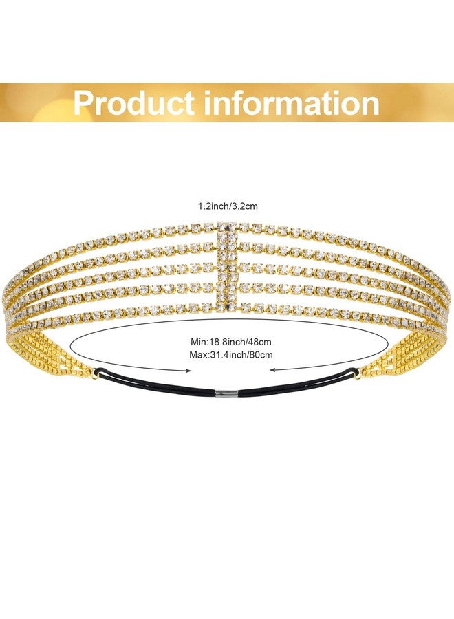 ANCIRS 2 Pack Multi Layered Elastic Headband For Women Adjustable Rhinestone Bridal Headpieces Stretchy Jewelry Hair Bands Accessories For Girls Gold & Silver - Image 3