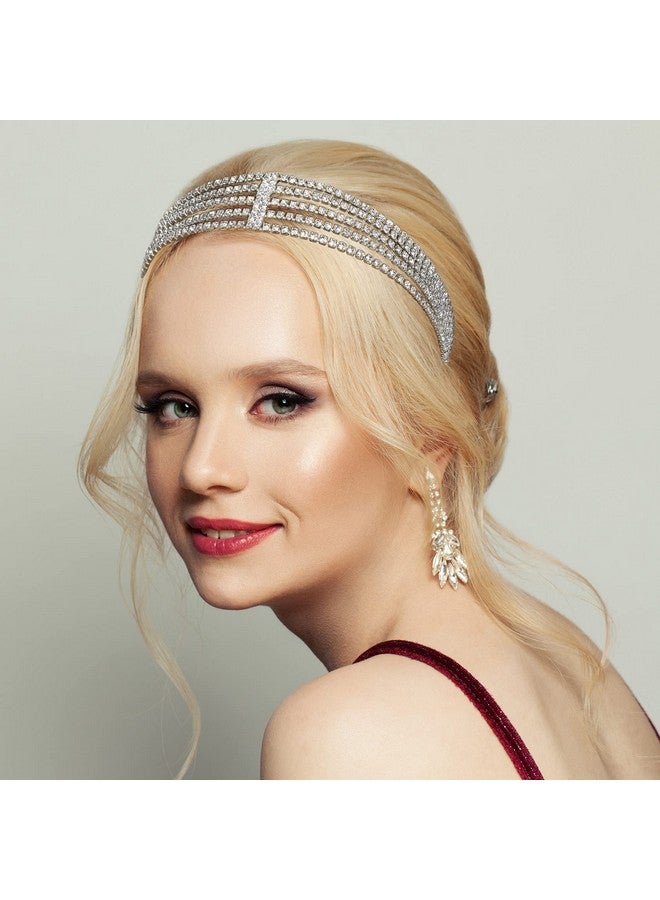 ANCIRS 2 Pack Multi Layered Elastic Headband For Women Adjustable Rhinestone Bridal Headpieces Stretchy Jewelry Hair Bands Accessories For Girls Gold & Silver - Image 5