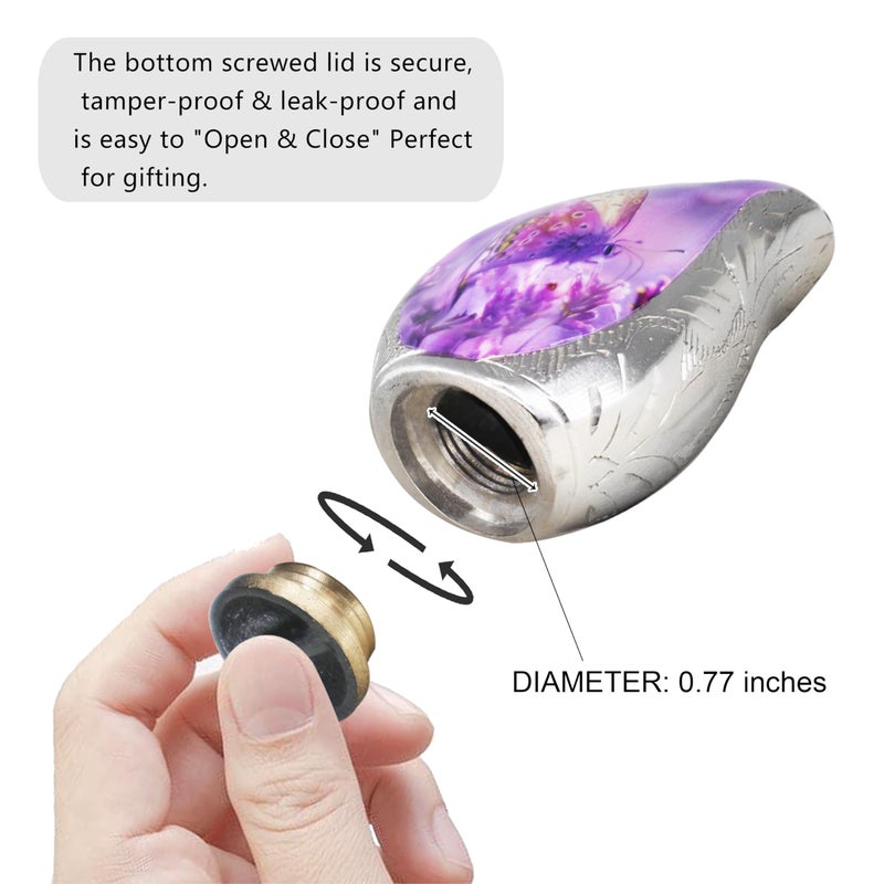 NANIURN Small Urns for Human Ashes Keepsake, Cremation Urn for Ashes for Women & Men, Purple Butterfly and Lavender, Mini Teardrop Decorative, Human Urns for Female - Brass Miniature Tear Drop Urn - Image 5