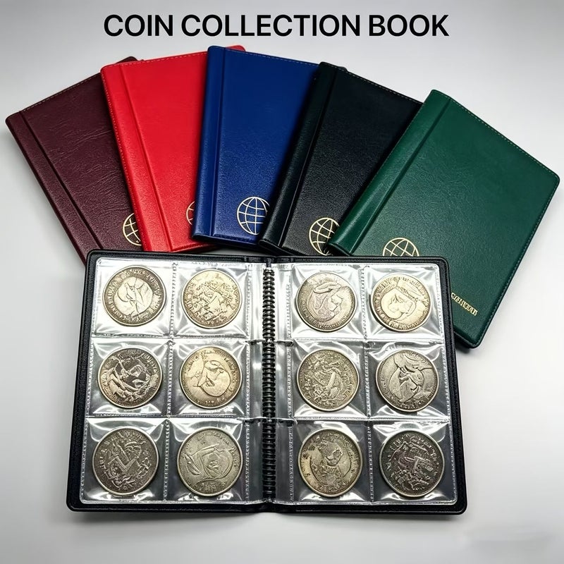 60 Pocket Coin Collection Book With 10 PVC Pages Dustproof And Anti Oxidation Coin Holder Album Wine Red 60 Compartment Storage - Image 4