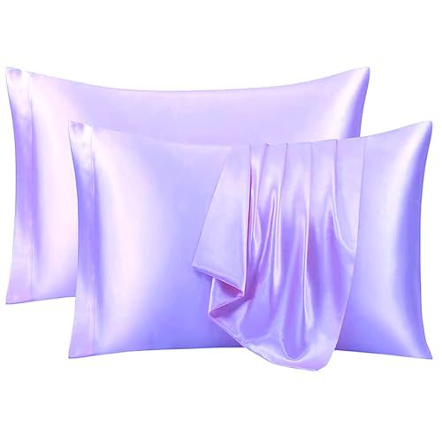 RAGGLE Set of 2 Satin Silk Pillowcase for Hair and Skin Standard Size 18"X 28" with Soft Breathable Smooth Cooling Pillow Covers for Sleeping or Pillow Protector (2, Purple) - Image 1